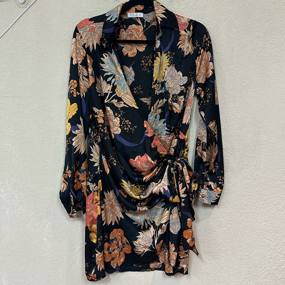 Blush womans boho satin wrap mini dress size M